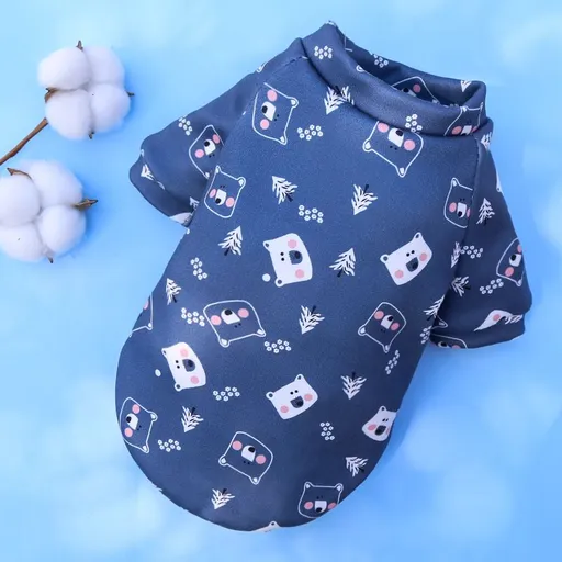 Shine Pet Sweatshirt Cartoon Print Two Leg 227 Two-Leg Composite Velvet Navy Blue Bears and Trees S chest circumference 35 back length 25cm)