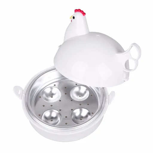 Egg Maker, Steamer, Perfectly-Cooked Hard boiled Eggs in Under Chicken Shape Microwave Egg Poacher 4 Eggs Boiler Steamer