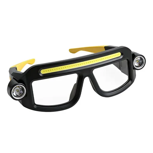 Rechargeable LED Work Safety Goggles with Head Torch Light Impact Resistant Protective Glasses for Hiking Camping Repair Night Work-Yellow