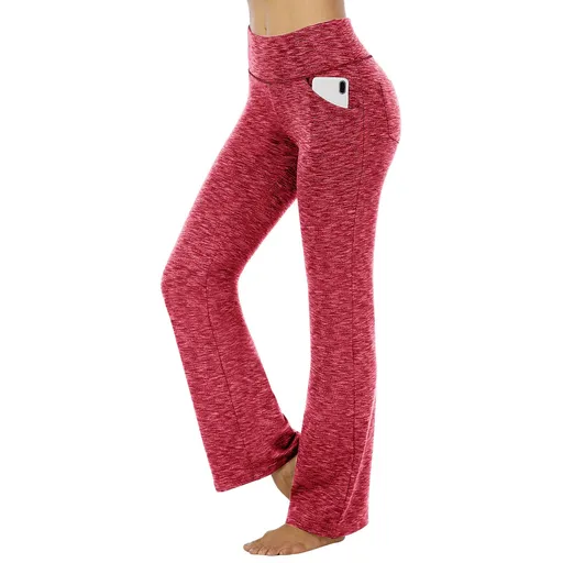Women's High Waist Yoga Leggings with Pockets Workout Fitness Pants Stretch Casual Sports Trousers - Red S