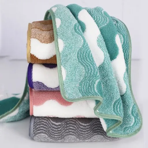 5 Mixed Colors Wave Pattern Towels - Thick Soft Absorbent Face Towels with Bound Edges, Quick-Drying Skin-Friendly Towels for Bathroom, Washing and Shower Use