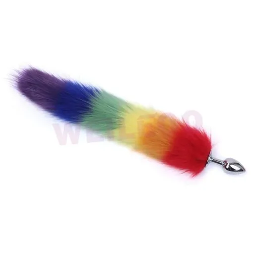 House Of Dasein Faux Fur Rainbow Anal Plug Tail Kitten Pet Play Bdsm - Rainbow
