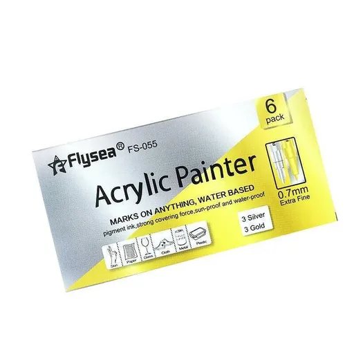 Flysea 12-80 Colours Acrylic Paint Pens Painting Stone Ceramic Glass Markers 0.7 - Gold*3+Silver*3 Set
