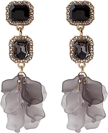 Vintage Acrylic Black Rose Petal Earrings for Women,Dangle Exaggerated Flower Earrings Statement Floral Tassel Earrings Valentine's Day Gift
