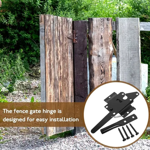 Heavy Duty Black Gate Hinges Set with Lock and Latch for Wooden Fence Metal Garden Door Hardware