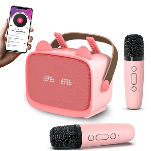 Mini Karaoke Machine - Portable MP3 Player with 2 Wireless Mics Toys & Gifts Pink