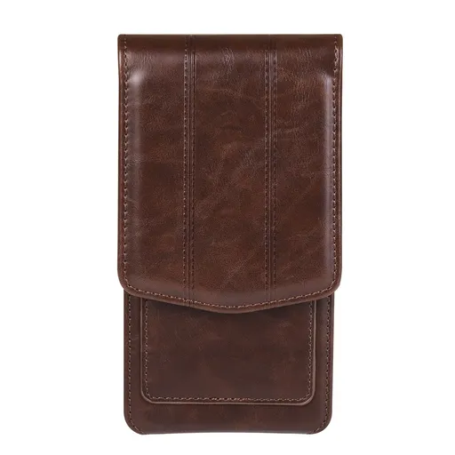 Cell Phone Waist Holster with Clip Leather,Travel Sport Mobile Phone Belt Pouch Purse Men Card Holder Waist Wallet Belt Loop Pocket with Carabiner Hook Bumbag（dark brown 6.5in）