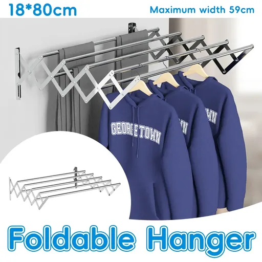 Foldable Wall Mounted Clothes Towel Hanger Space Saving Durable