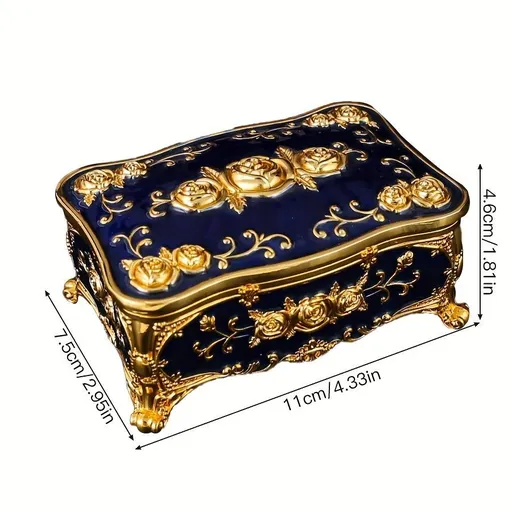 Pearl Enamel Jewelry Box, Red Enamel Jewelry Box, Gold-Plated Jewelry Box, Home Decor, Jewelry Storage, Luxury Gift, Australian Gift, Dressing Table Decor - Blue - Size L