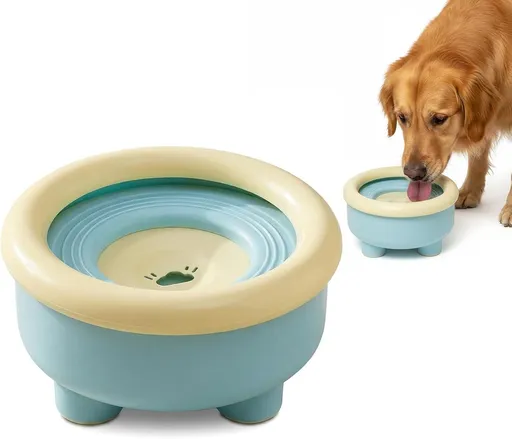 Spill-Proof Splash-Free Pet Water Bowl with Floating Disc, Slow Feeder for Cats and Dogs, 1.5 L, Blue