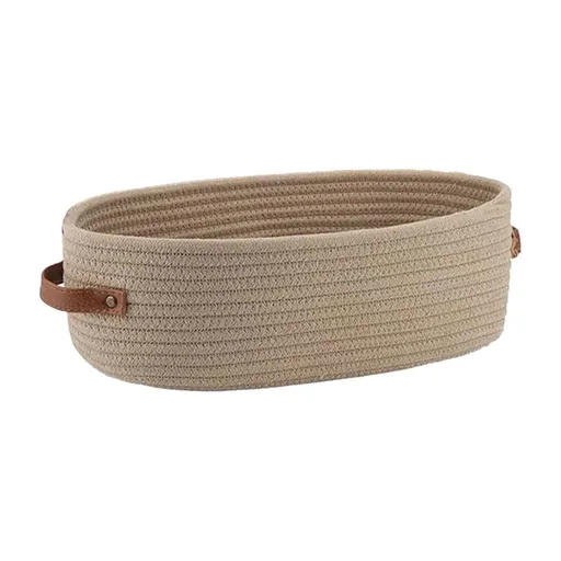 Oval Storage Basket with Handles Shelf Organiser Bin Laundry Toy Container - Khaki