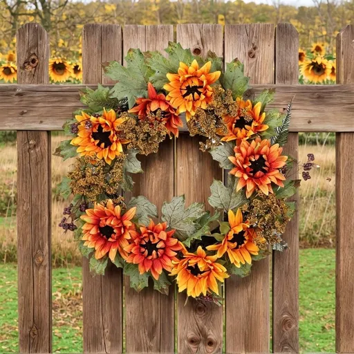 Fall Plastic Hanging Ornament with Sunflowers, Berries and Flowers, Reusable Decoration for Front Doors, Walls, Windows, Mantels and Porches, Entryway and Seasonal Home Decoration, Multicolor