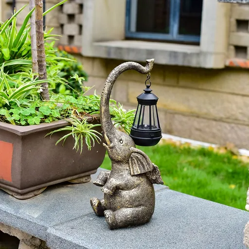 Outdoor Sculpture Figurine Statue Elephant Mother's Day Decorations Solar Garden Statues for Patio HomeYard Decor Good Luck