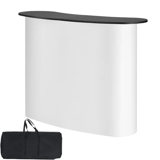 Portable Tradeshow Podium Table, 1300 x 465 x 950 mm, Display Exhibition Counter Stand Booth Fair with Wall, Foldable Promotion Retail Bar Table Pop Up Podium with Storage Rack, Carrying Bag