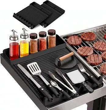 2 Pack Silicone Grill Tool Mat ，16 x 11.5 Inch Heat Resistant Non‑Slip BBQ Utensil Mat, Outdoor Cooking Camping Tailgating Accessories, Practical Father's Day Gifts for Men Dad, Black