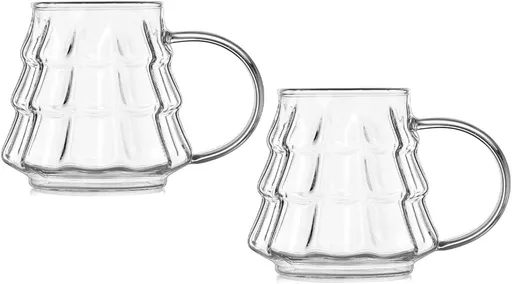Tree-shaped transparent glass coffee cup - Tree-patterned glass tea cup - Household juice cup - Milk cup with handle