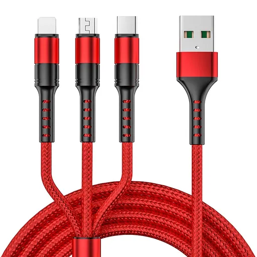 Multi Charging Cable, Nylon Braided Universal 3 in 1 Multi Charger Cable Adapter with Type C USB Port for and More(Red)