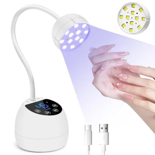 Portable Gooseneck UV LED Nail Lamp for Fast Gel Nail Curing at Home and Salons (White)