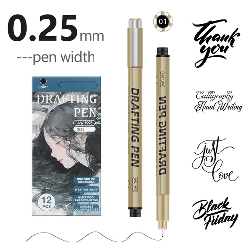 0.25mm 24-Piece Precision Drawing Pen Set - Waterproof Anime Sketching Pens for Students, Assorted Tips