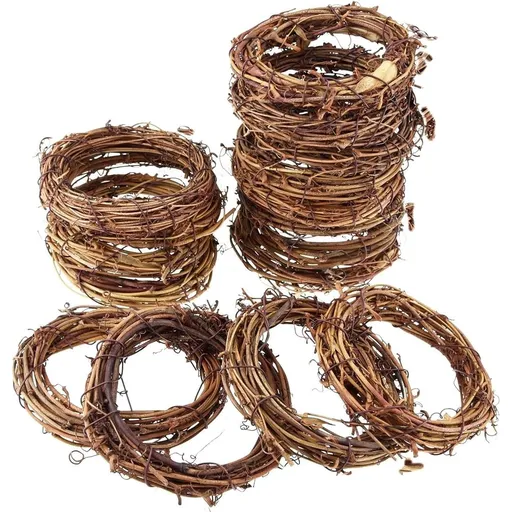 16 Pcs Small Natural Rattan Grapevine Circle Wreath Forms Branch Decorative Twig for Front Door Wreaths DIY Craft, Garland Decorations, Decor, 4 inch