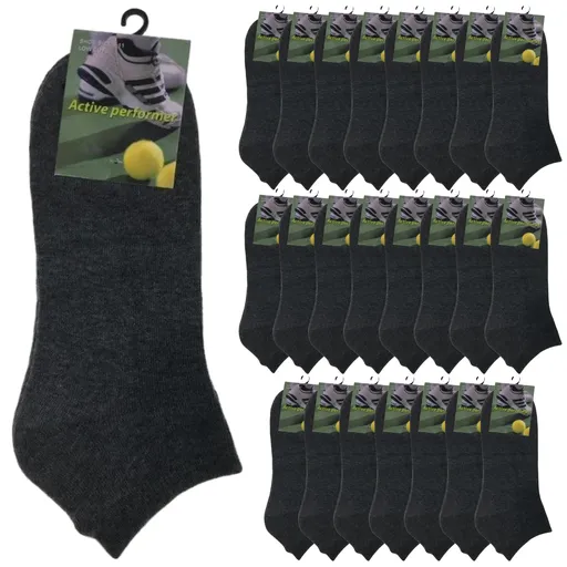 24x COTTON ANKLE SOCKS Sport Low Cut Mens Womens Running BULK Anklet - Charcoal