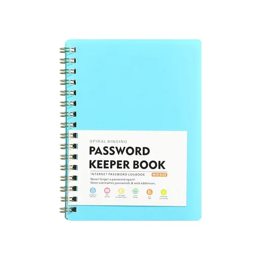 Spiral Password Keeper Book, alphabetical tabs and plastic cover for internet logins and account records, Blue, 4.25 x 5.7 inches