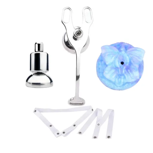 House Of Dasein Strap-Ons Stainless Steel Chastity Cages Inward Pressure Penis Lock Silicone Clit Bdsm Toy - White Belt Blue Head