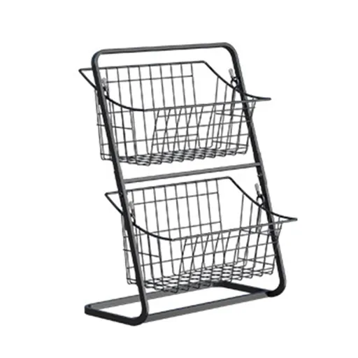 2-Tier Metal Market Basket Sturdy Stacked Countertop Storage Black Wire Frame Design