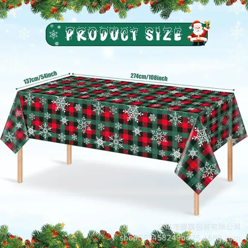 Christmas Tablecloth Plaid Tablecloth Snowflake Tablecloth Holiday Party - Red - Size 274cm137cm