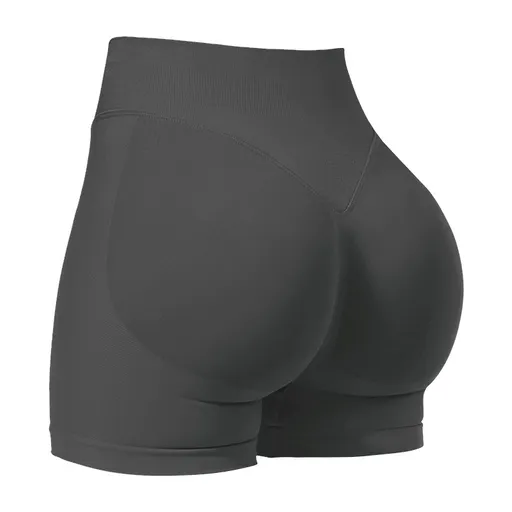 L Grey High-Elastic Hip Yoga Shorts - Seamless Mid-Intensity Pilates Workout Shorts