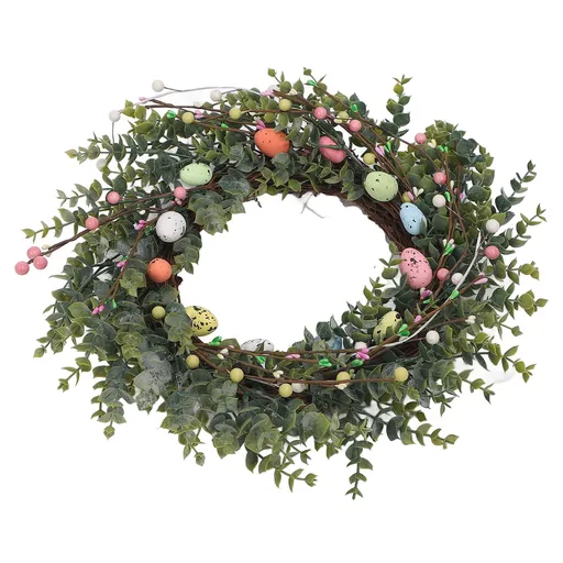 18 Inch Artificial Easter Wreath with Pastel Eggs Colorful Berries Easter Egg Wreath for Front Door Summer Spring Home Decor Wreath Foam