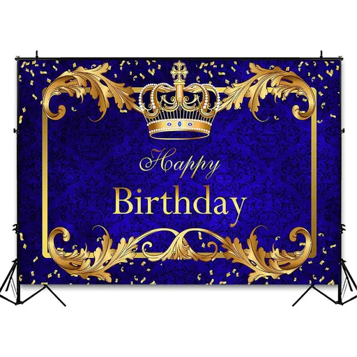 Royal Blue Boy Happy Birthday Photography Background Prince Crown Background Cloth Kids Birthday Party Decoration Vinyl Banner