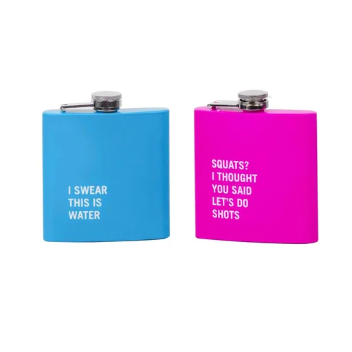 2 Pcs Stainless Steel Hip Flask (175 ml Each) – Funny Quotes, 4 Super‑Bright Colours