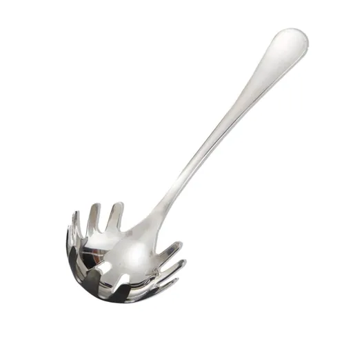 Stainless Steel Pasta Spoon - 9.4” Spaghetti Server with Teeth & Draining Holes - Rust-Resistant Pasta Fork for Noodles & Pasta - Dishwasher Safe Utensil for Everyday Use