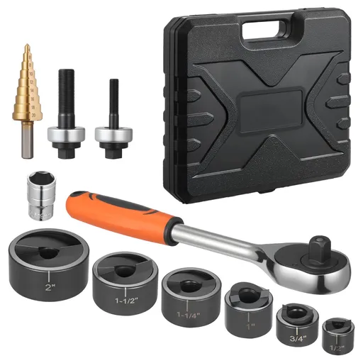 Knockout Punch Set, 12.7 to 50.8mm SLUG-Buster Ratchet Knockout Set, Ratchet Wrench Knockouts Punch Sets for Aluminum, Mild steel, Fiberglass, Plastics, 6 Die Sizes, 40Cr Steel Ko Tool Kit