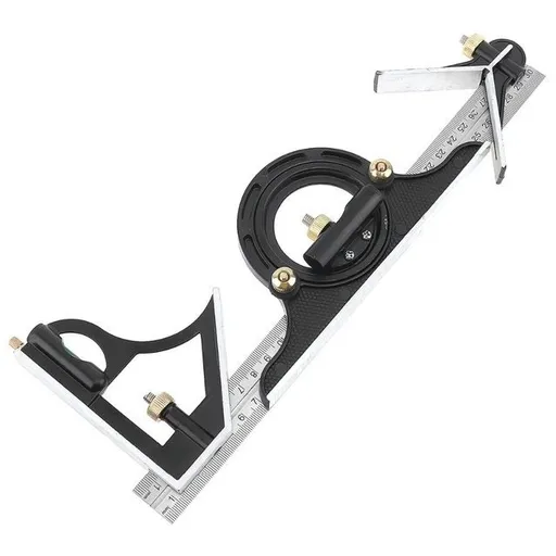 12" Adjustable Sliding Combination Square Ruler & Protractor Level Measure Measuring Set, Inch/Metric