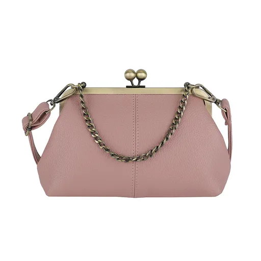 Pink Retro Women's Shell Handbag - European Style Clip Lock Closure PU Clutch/Shoulder Bag with Chain Strap