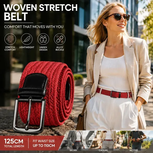 Red Elastic Canvas Golf Belt 125cm Woven Stretch Waist Strap For All Genders
