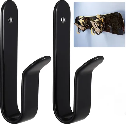 2 pieces - snowboard wall mount - skateboard wall mount - with screws - skateboard, wall mounting, display rack for skateboards, surfboards or longboards - storage hooks - black - stainless steel - hanging - 10*2*3.3cm
