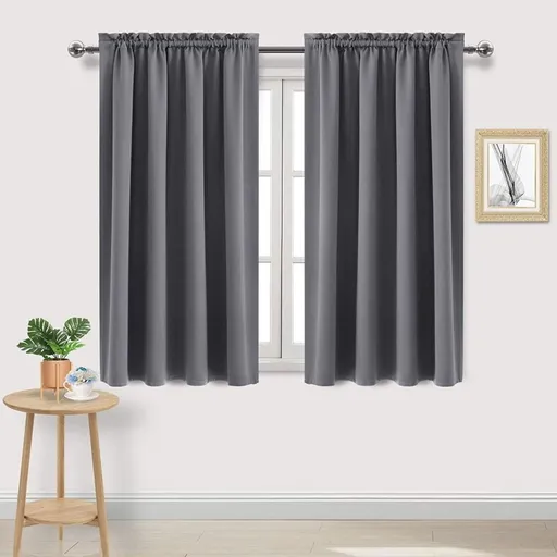 2*Curtain Grey Curtains Thermal Insulated Noise Reducing Energy Efficiency Small Window Decor for Kitchen Bedroom Bathroom Gray 1 Pair Curtain