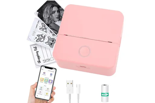 Thermal Mini Printer Mini Pocket Wireless Thermal Printer Bluetooth Photo Inkless Sticker Printer Compatible with iOS&Android - Pink