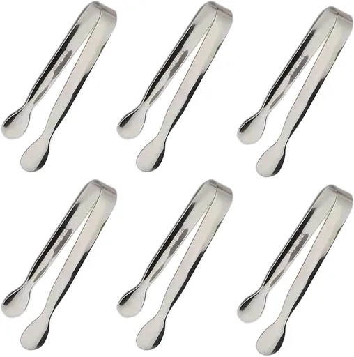 6PCS Mini Ice Tongs, 4.25Inch Stainless Steel Small Serving Tongs, Silver