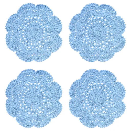 22 cm Vase decorative mat, circular hollow table mat Round Lace Handmade Placemats Cotton Crocheted Coasters, Pack of 4 (Blue)