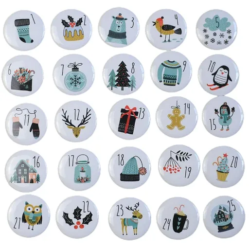 1-25 Number Christmas Advent Calendar Round Buttons Set For Gift Decor For Ribbons Cloth Bags Parcels