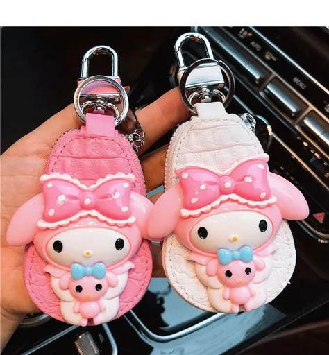 Cartoon Key Bag Genuine Leather Waist Hanging Black Melody