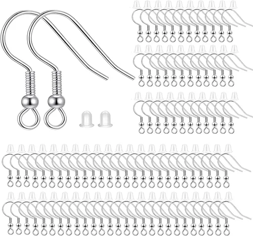 Fish Hook Earring Hooks 150pcs Earring Findings with Backs for Ear Wire Supplies Ear Post Making DIY (150pcs Silver Earrwires and 150 pcs Backs, Total 300pcs)