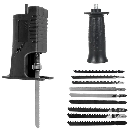Portable Reciprocating Saw Adapter Kit Electric Drill Converter Modified Tool with Ergonomic Handle and 9 Saw Blades Electric Drill Saw Attachment Jig Saw Attachment for Wood and Metal Cutting