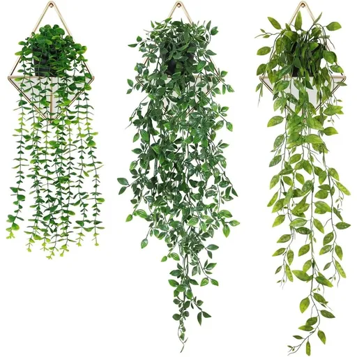 3Pcs Artificial Hanging Plant, Fake Hanging Plants with Pot, Greenery Faux Fake Ivy Decor, Fake Ivy Potted Plants for Indoor Outdoor, Home Decor Wall Room Patio Office Table Shelf