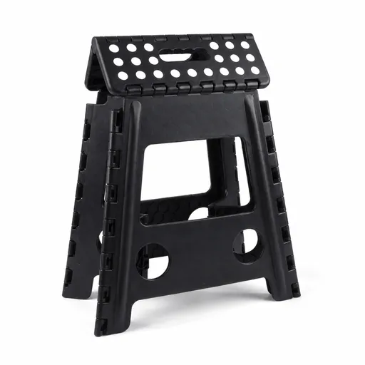 Portable Black Folding Stool with Carry Handle, Non-Slip Seat and TPR Feet, for Camping and Home(39x29x22cm)
