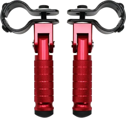 2 Pieces, Folding Motorcycle Footrests, 90 Degree Foldable Rear Pedal Steps with 31-33 mm Clamp, 12.2 x 11 cm, Red
